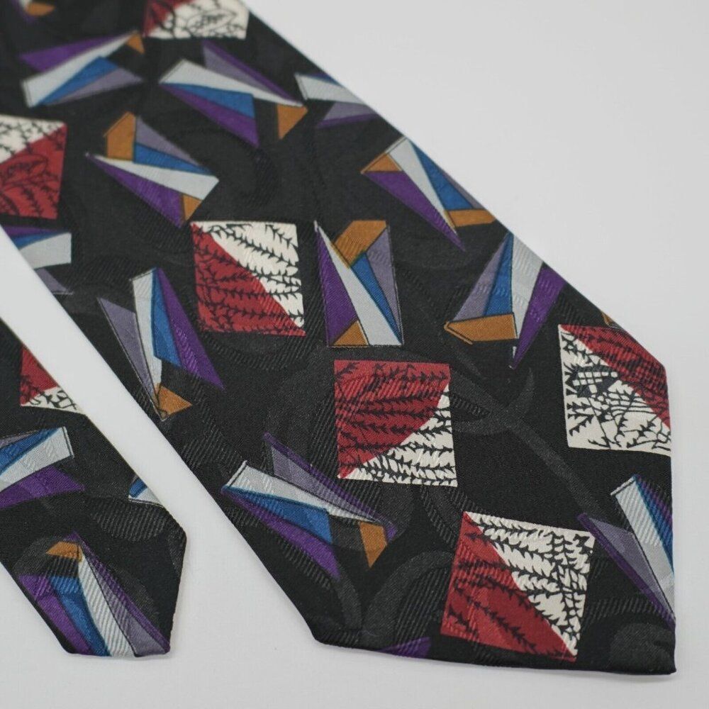 Botany 500 Black Abstract Jacquard Print Short Wide Polyester‎ Tie
